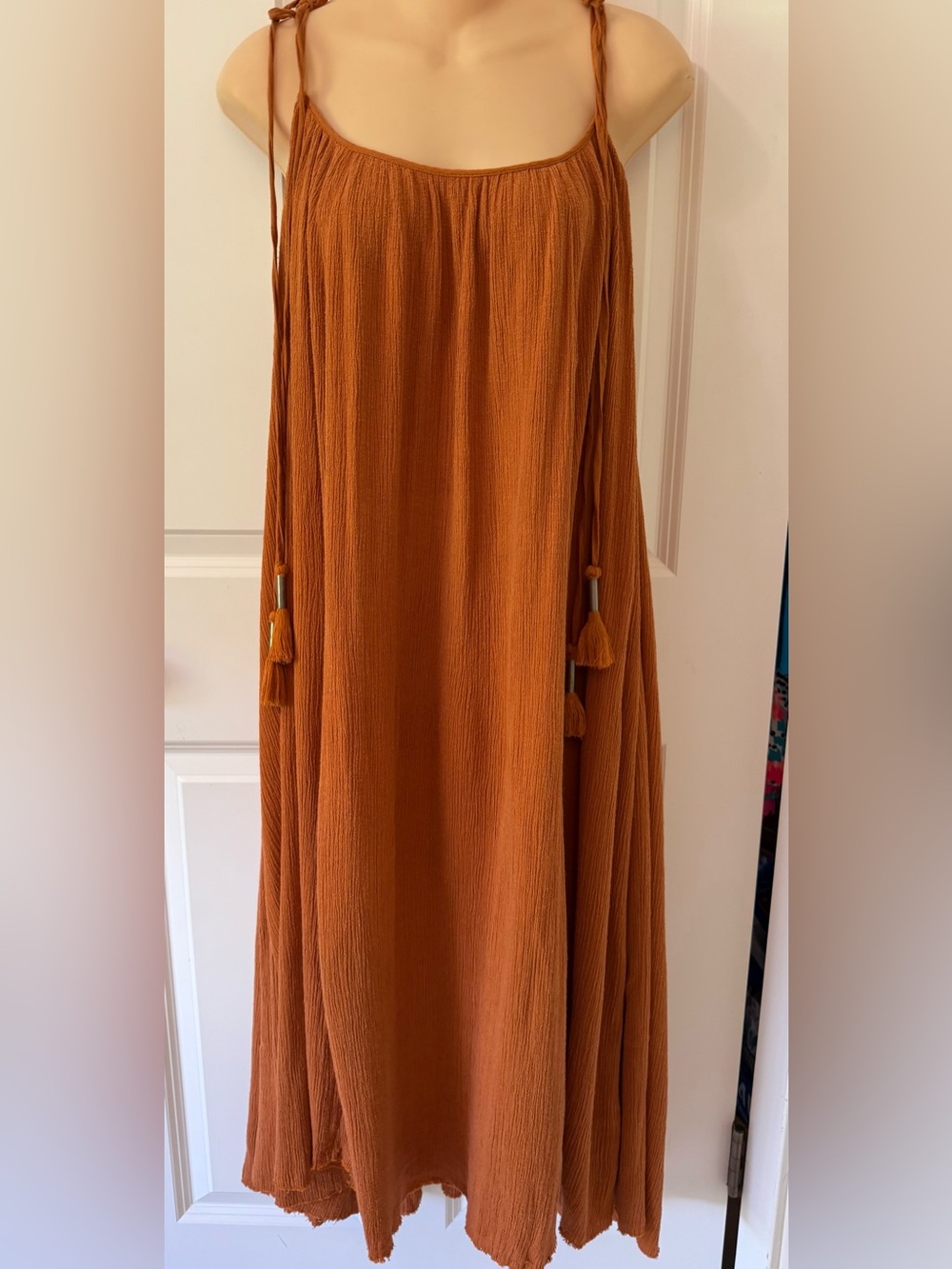 Free People Maxi Dress with Tassel Ties in Rust